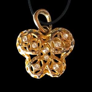 Butterfly - gold tone hollow work rhinestone accent pendant necklace